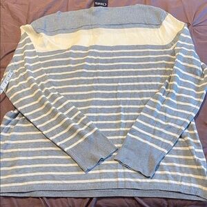Chaps Women's Crewneck Sweater in blue and Cream Stripes